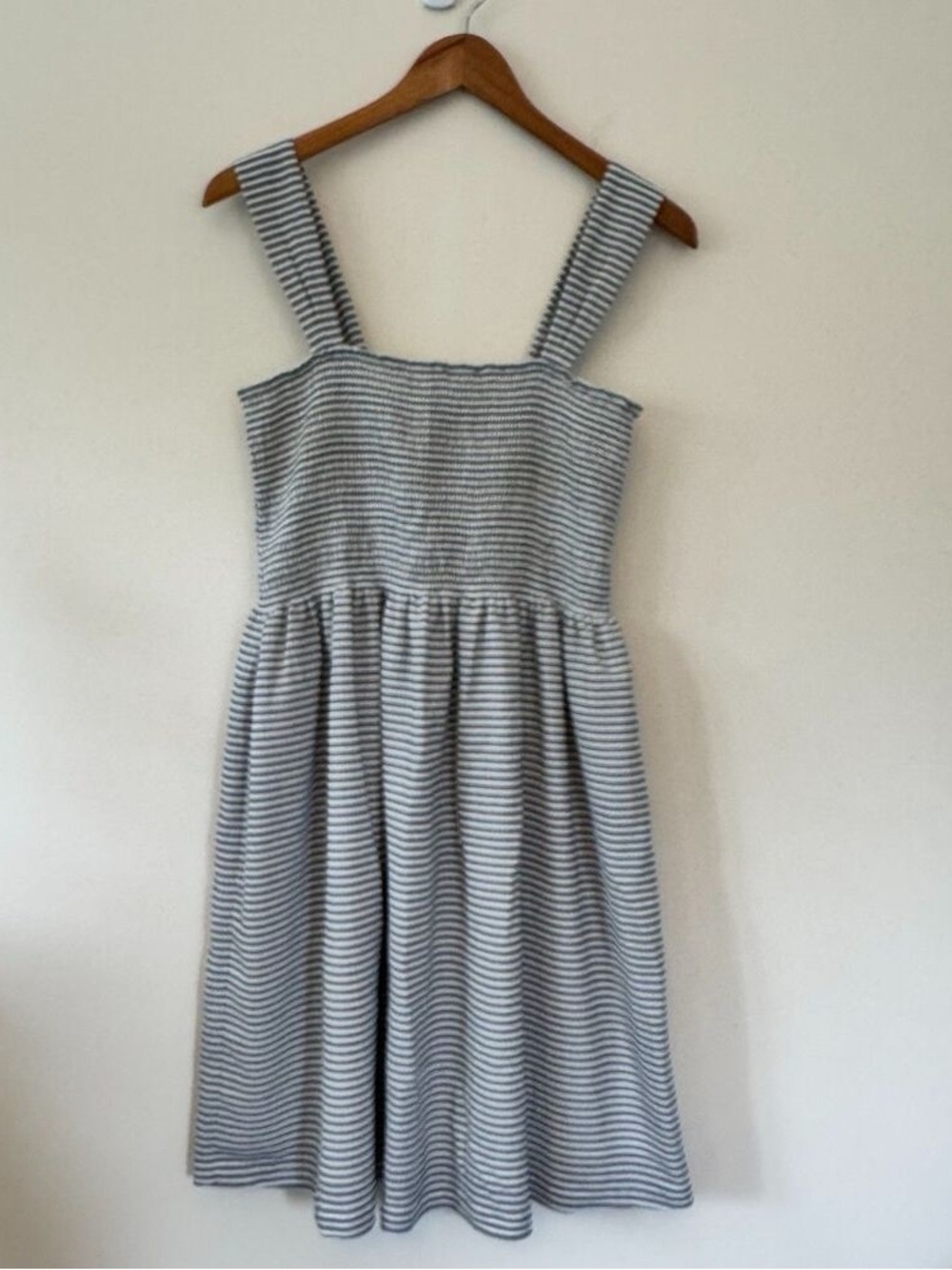Striped Sleeveless Midi Dress in Light Gray and White